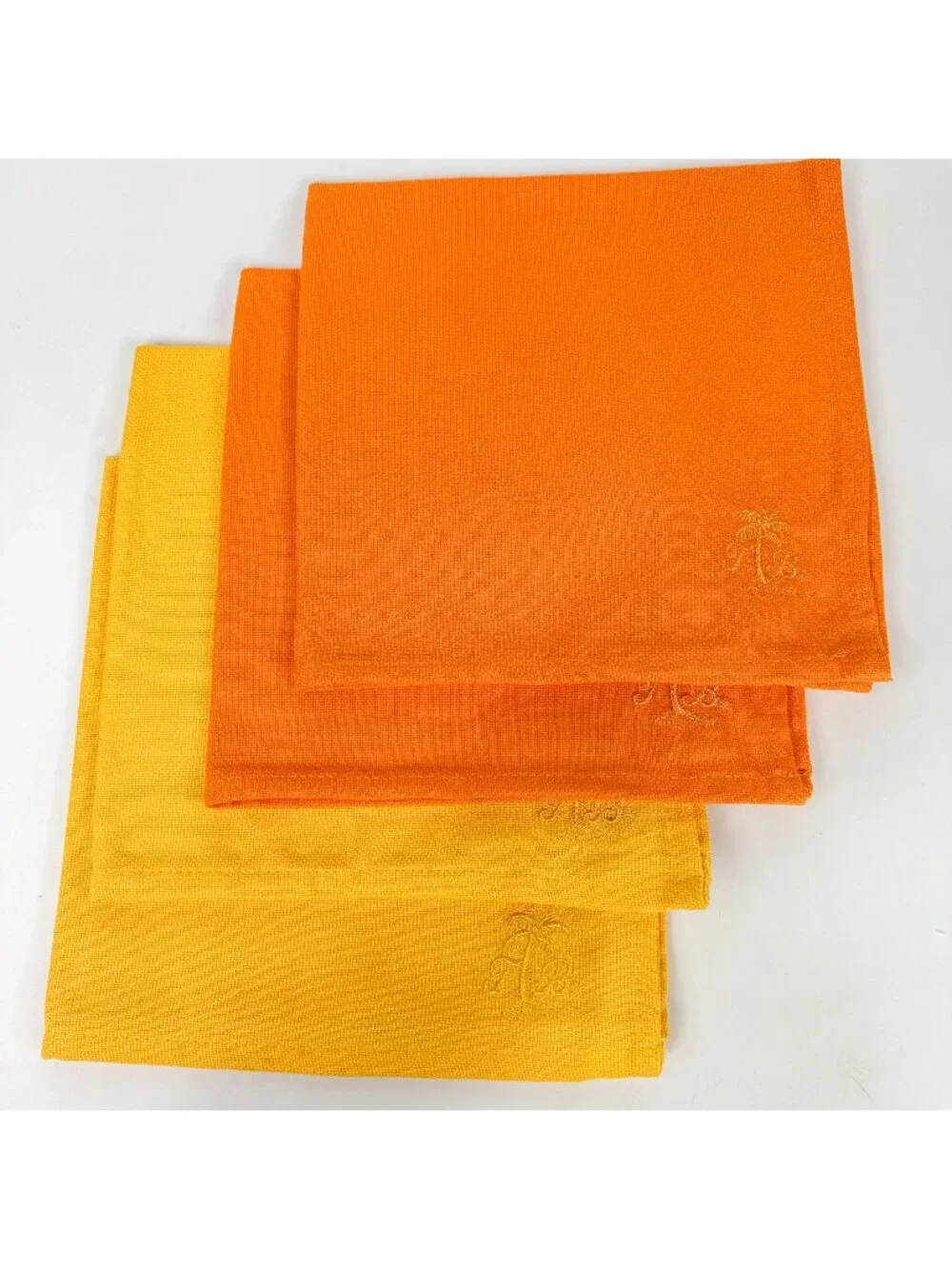 Tommy Bahama Yellow Orange Cotton Napkins Square Set Of 4 Embroidered
